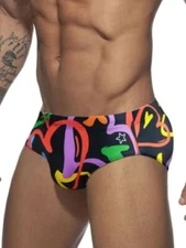 New Men's Sexy Pride Hearts of Color Low Rise Bikini Style Swim Brief - Gay