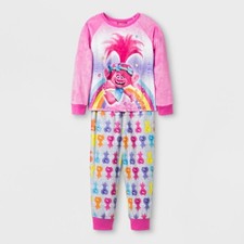Girls' Dreamworks Trolls Pink Princess Poppy 2 Piece Soft Pajama PJ Set, Size 10