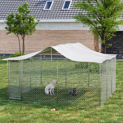 Outdoor Pet Dog Run House Kennel Shade Cage Enclosure w/Cover Galvanized  Playpen