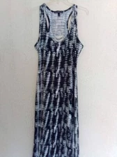 Derek Heart Tank Dress Women's Size Large Black/White Tie-Dye Maxi Strappy Back