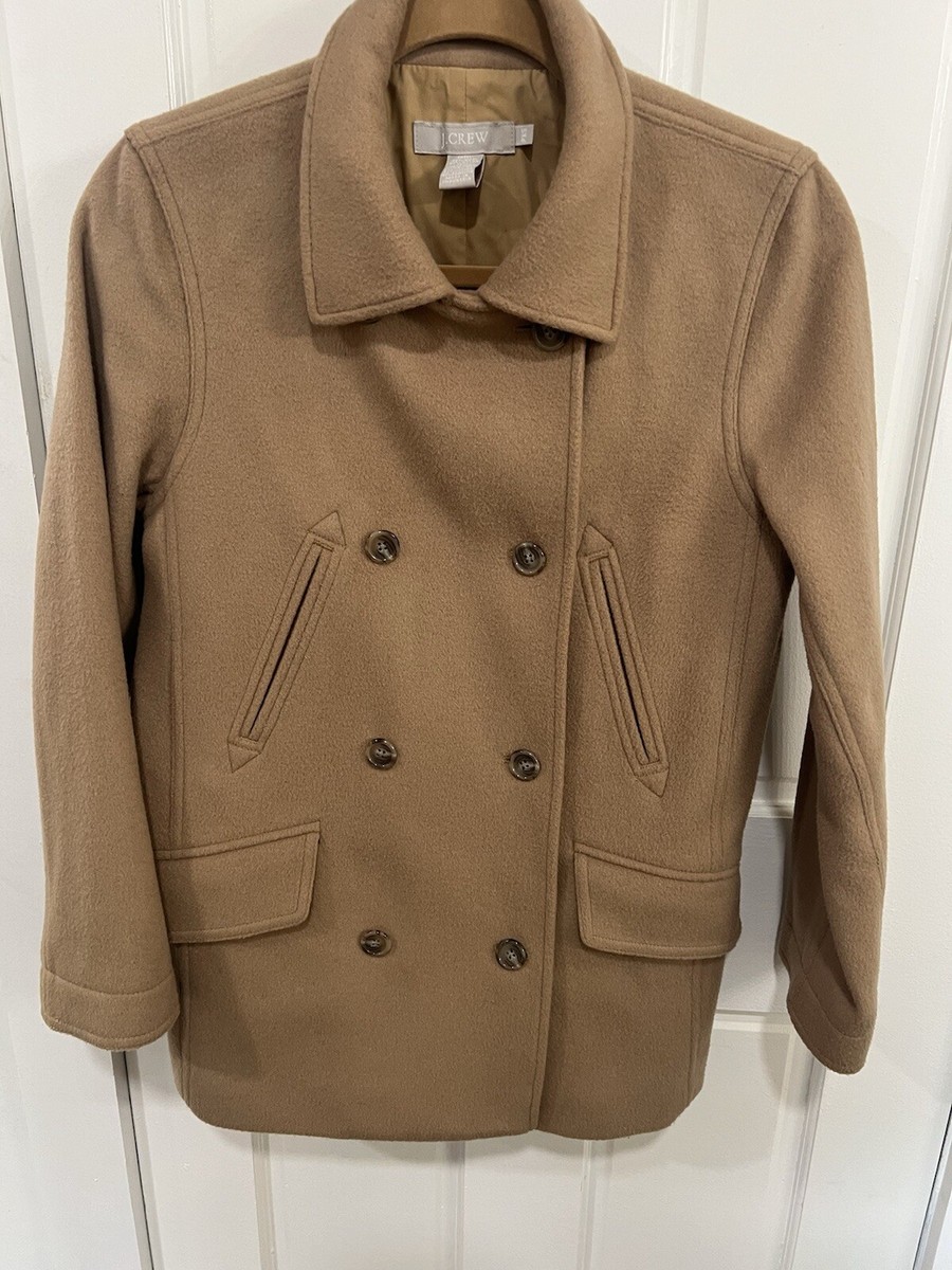Womens J Crew Wool Cashmere Blend Camel City Coat Tan Size Petite XS
