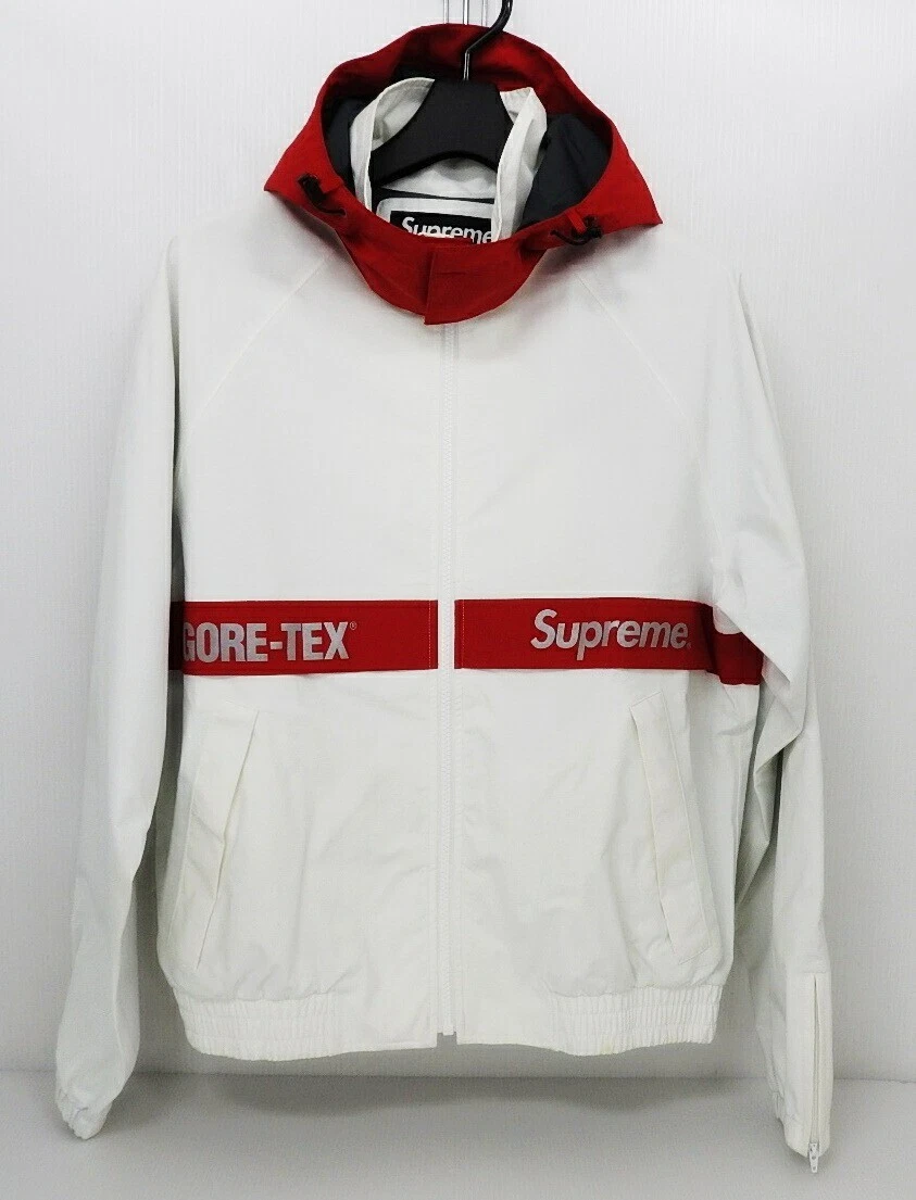 Veste manteau Supreme 18AW Gore Tex nylon capuche parka taille S blanc rouge