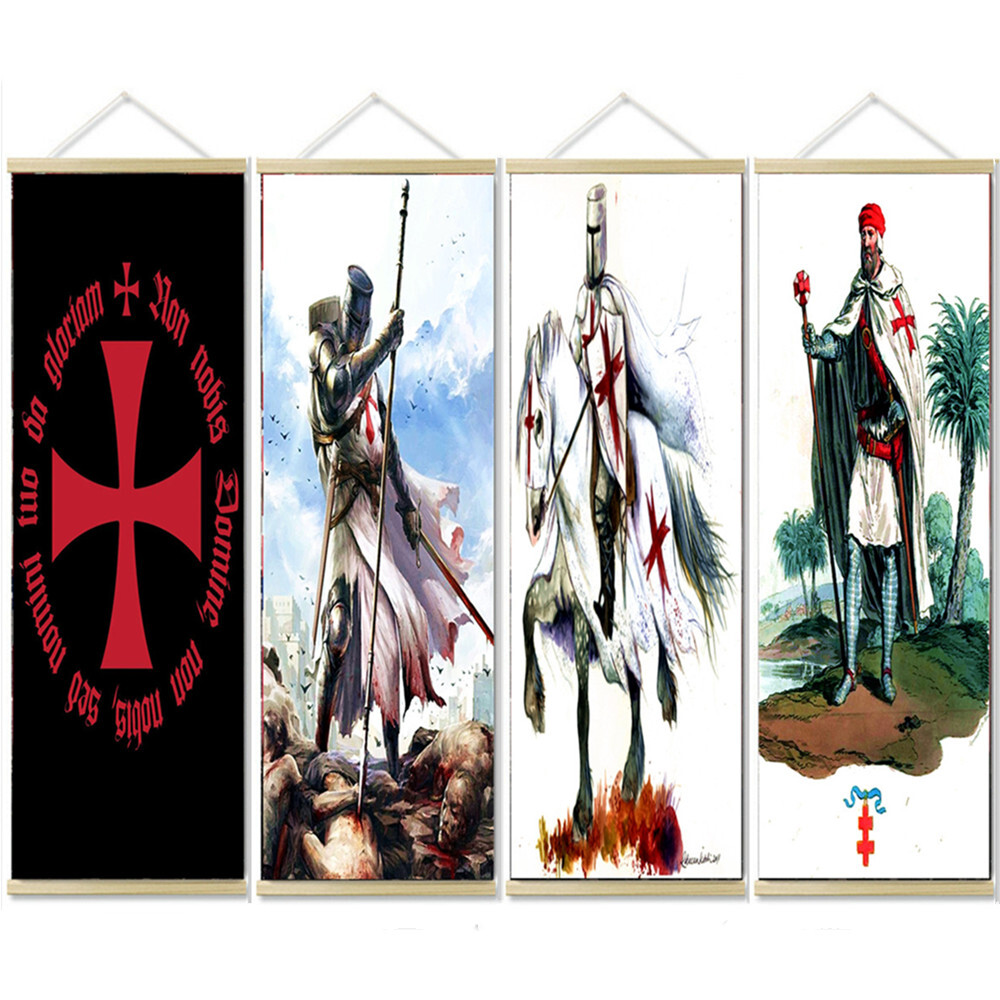 4 PCS Knights Templar Crusader Warrior Poster & Prints Wall Hanging Painting-image