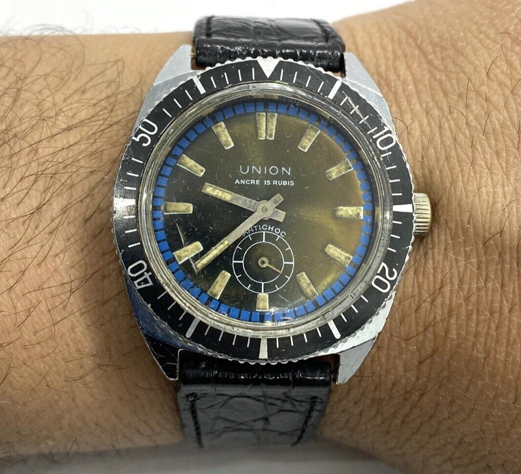 Vintage Diver Watch Union 15 Rubis Mens Antimagnetic, Vintage