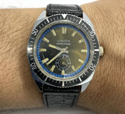 Vintage Diver Watch Union 15 Rubis Mens Antimagnetic, Vintage
