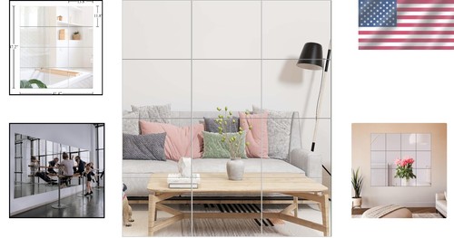 Stylish Glass Gym Mirror Tiles - 14"x12" Shatterproof & Easy to Install - 12 Pcs - Picture 2 of 8