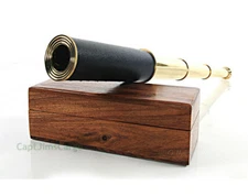 Brass & Leather 15" Pirate Spyglass w/ Rosewood Case Nautical Handheld Telescope