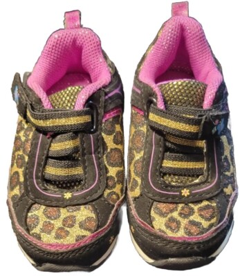 NWOT Baby Girl GARANIMALS Shoes SZ 4 PURPLE/BLK/CHEETAH PRT/GLITTER Easy Fasten