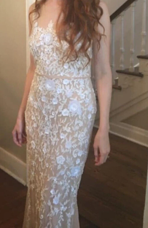 NWT Badgley Mischka Champagne Gown $990 Original Retail - Sequins Beads Size 10 - Image 3 of 4