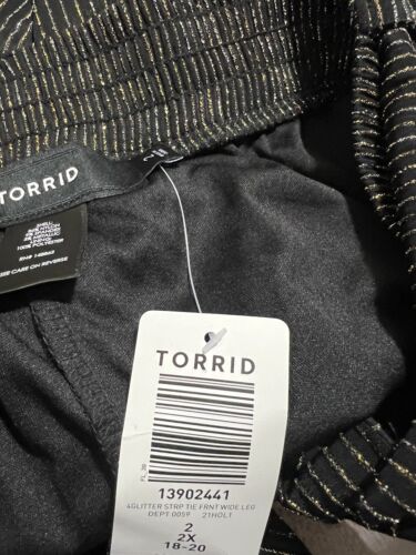 Torrid Black Lurex Self-Tie Wide Leg Pants Metallic Glitter Striped Size 2X NWT - Picture 11 of 12