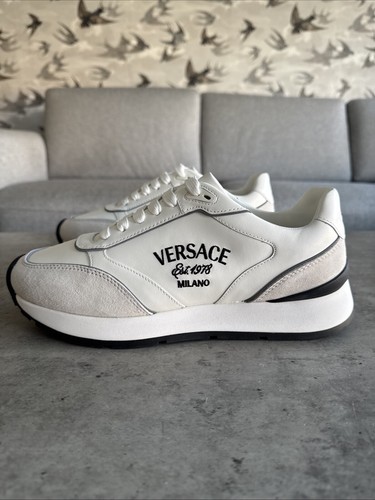 Versace Milano Runner Sneakers Scarpe da Ginnastica in Pelle Taglia 7,5 Bianco/Nero NUOVE - Foto 9 di 19