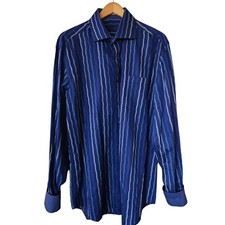 Bugatchi Uomo Shirt Men's Blue Striped Shaped Fit Dress Button Up Size L- XL