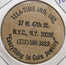Vintage Tela-Time Ind. Inc. New York City, NY Wooden Nickel - Token New York