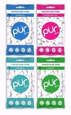 PUR Xylitol Chewing Gum 4 Flavor Variety 55 Pieces, 4 Pack Sugarless, Vegan