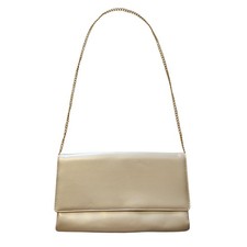Vintage Shimmer Beige Clutch Envelope Faux Leather Formal Casual Metal Chain
