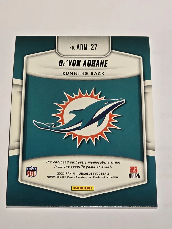 DE'VON ACHANE 2023 ABSOLUTE ROOKIE MATERIAL PATCH DOLPHINS RC  - Image 2 of 2