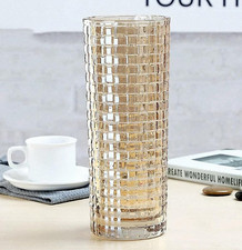 Ribbed Woven Large Glass Crystal Gold Vase-11.8 inch Tall,Modern Vases for Livin