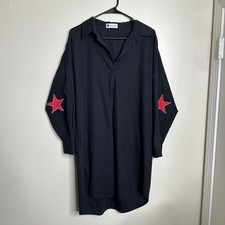 Caryn Lawn Preppy Star Black Tunic Dress with Red Star Accents OSFM One Size
