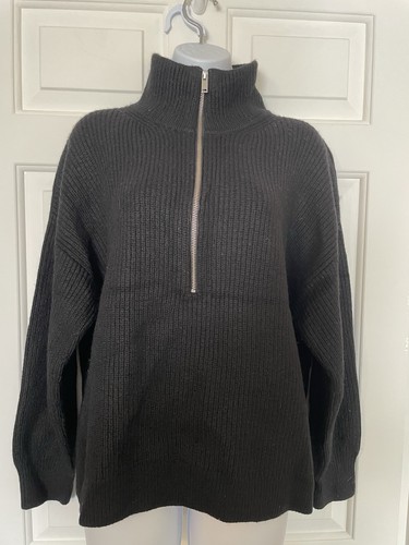 Quince Woman’s Black Size XL Ribbed 1/4 Zip Merino Wool Sweater - Picture 2 of 7
