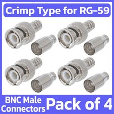 4 Pack BNC Crimp On Connector for RG-59 Coaxial Cable Coax Cord End Plug