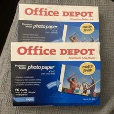 2 OFFICE DEPOT Photo Paper 4” x 6” Matte  60 Sheets Platinum Series Inkjet 48lb
