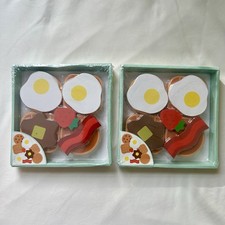 Wooden Play Food Set Of 18 Pcs Fruit Eggs Waffle Breakfast Pretend Kitchen