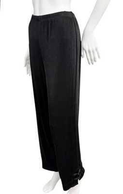Chico's Travelers Pants 1 M Black Slinky Travel Knit Cuff Knot Buttons Pull On