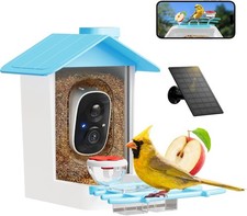 Smart Bird Feeder with Camera - Solar Powered Birdfeeder Cam 2K HD AI Blue