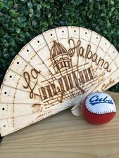 Cuba Handmade Wood Burned Vintage Hand Fan  Baseball Ball