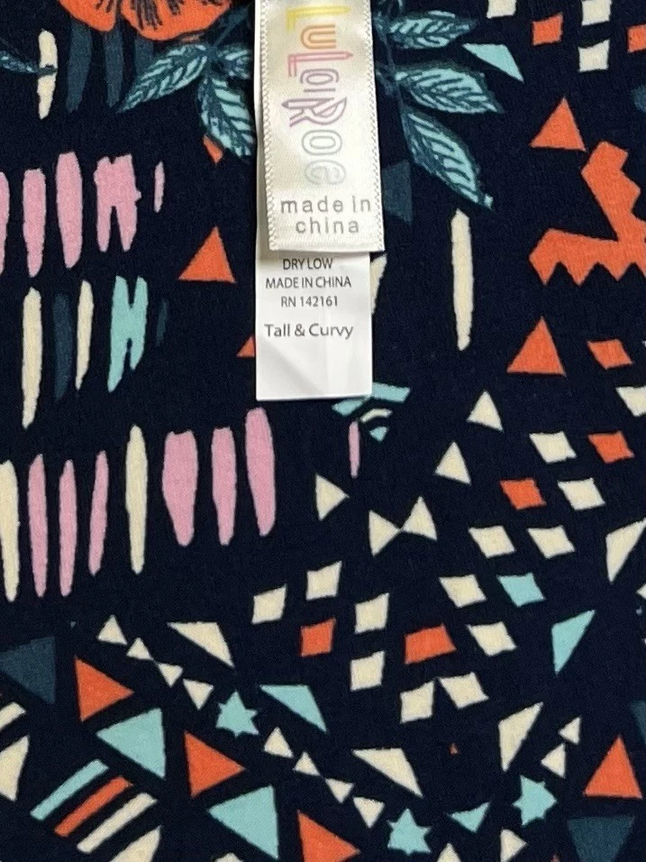 LuLaRoe Leggings TC Alto Curvilíneo AZUL Retro Floral GEOMÉTRICO Chevron Calce Informal Foto 4 de 4