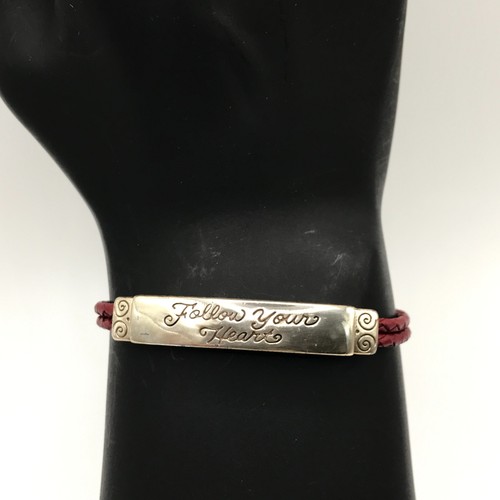 Brighton Bracelet Engraved Follow You Heart Red Leather & Silver Plate 7" Boho - Picture 2 of 8