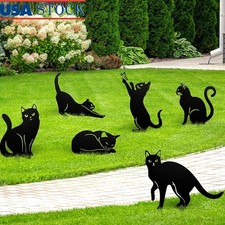 6 Pieces Black Cat Garden Decor Metal Waterproof Yard Stakes Outdoor Decorations