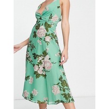 ASOS Design Sage Green Floral Strappy Maxi Dress size 8
