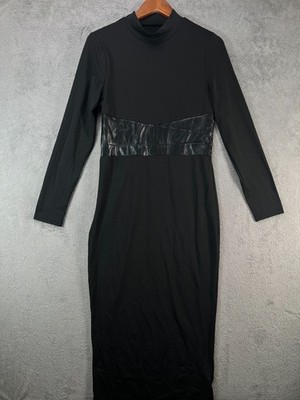 SheIn Womens 8 Large Black Body Dress Faux Leather Trim Long Sleeve Gothic  Dress | eBay