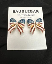 Baublebar American Flag Bow Earrings/ Glitter Enamel 