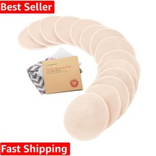 Organic Nursing Pads - 14 Washable Breast Pads for Breastfeeding, Wash Bag, V...