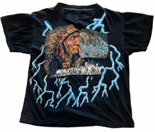 Vintage 90s American Thunder AOP Lightning Native American Tee Men  s Medium
