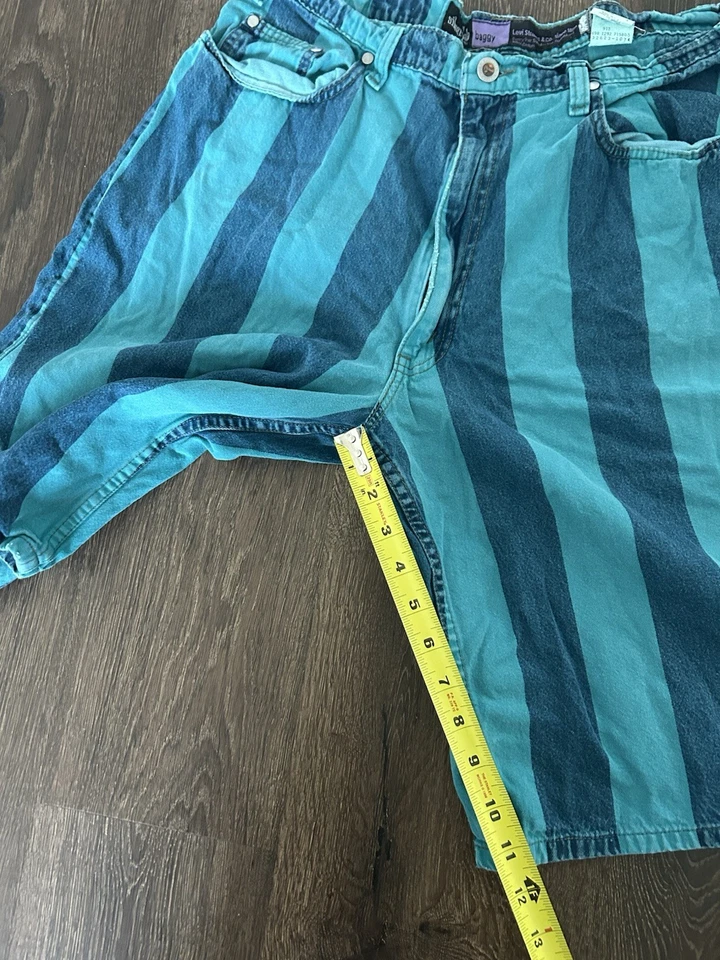 Pantalones Cortos Sueltos Levi Vintage Raro Plateado Tab Talla 36 Azul Teal Rayas Levis 12” pulgadas Foto 4 de 4