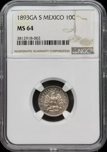 1893 GA/S Mexico Silver 10 CENTAVOS NGC MS-64