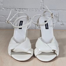 Nine West White Faux Leather Puffy Twisted Strap Block Heel Sandals Ankle Strap