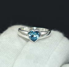 Cute Heart Shape Blue Topaz 925 Sterling Silver Ring Handmade Sweet Love Design