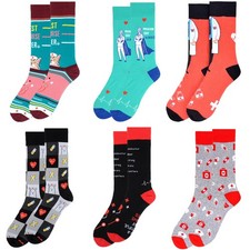 Men's Funny Socks With Novelty Medical Pattern Premium Cotton Crew 6-Pair