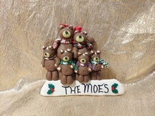 Vintage Handmade Clay Ornament, Bear Family Personalized, The Moe's, Christmas