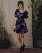 Yumi Bird Babydoll Dress Large Blue Indie Whimsigoth Fairy Lace Sides Tie Back