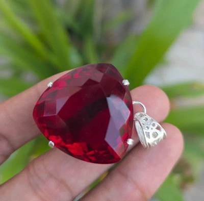20 CT Natural Red Ruby Trillion Loose Gemstone 925Solid Silver Certified Pendant