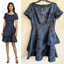 Shani Asymmetric Tiered Jacquard Dress in Blue size 8