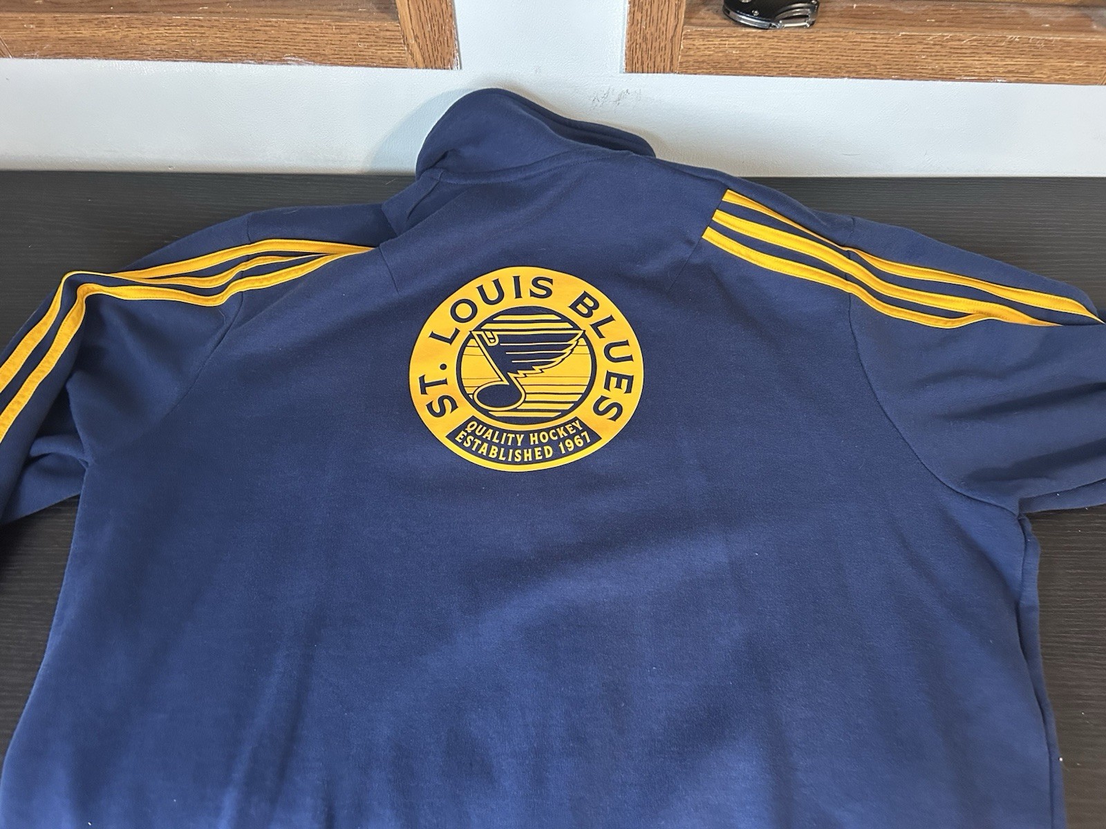 adidas St. Louis Blues NHL Blue Zip-Up Jacket with Yellow Stripes