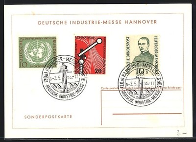 AK Hannover, Deutsche Industrie-Messe 1956, Sonderstempel und -briefmarken 