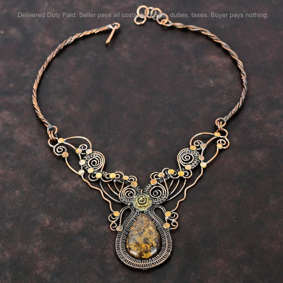 Oferta de Año Nuevo Cobre Bronzita Piedras Preciosas Hermana Envuelto Alambre Flor Cadena Collar Foto 2 de 4