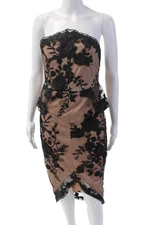 Badgley Mischka Womens Floral Sleeveless Strapless Formal Dress Black Size 6